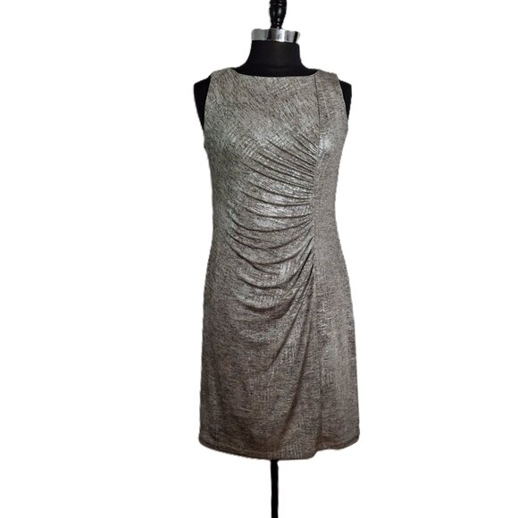 Wrap Dress Bodycon Ombre Ruched Cocktail Length Lux Silver Gold Size 14 - Picture 1 of 13